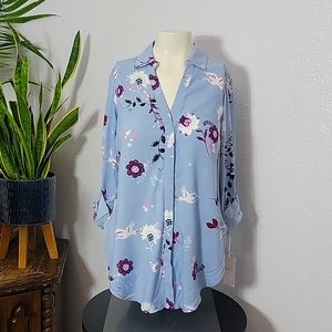 CANDIES Kohl's NWT XS Floral - Longsleeve Tunic Button Up w/ Roll Sleeves
